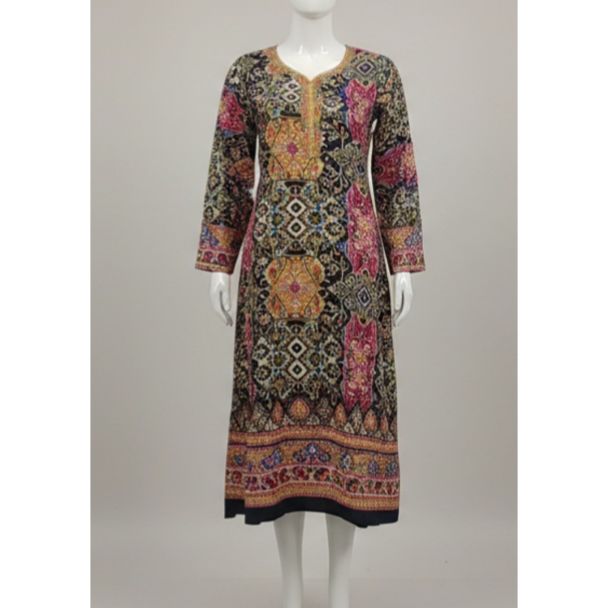 Floral printed cotton kurti full sleeve A-line dress - Gangavathi Exports