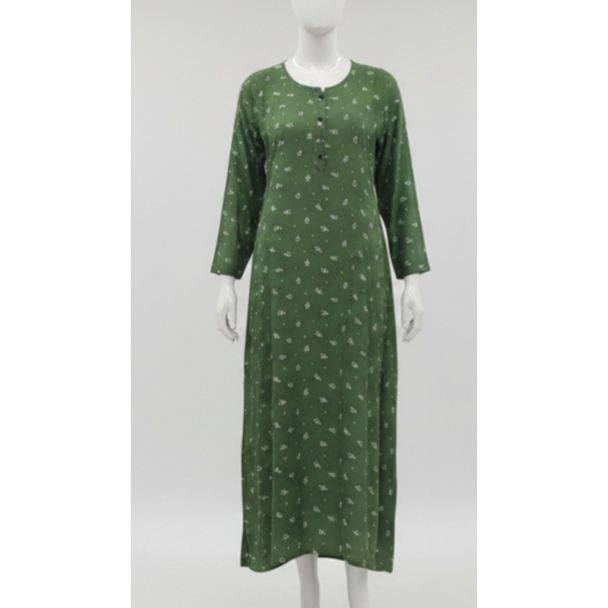 Green floral printed long kurti three-quarter sleeves India