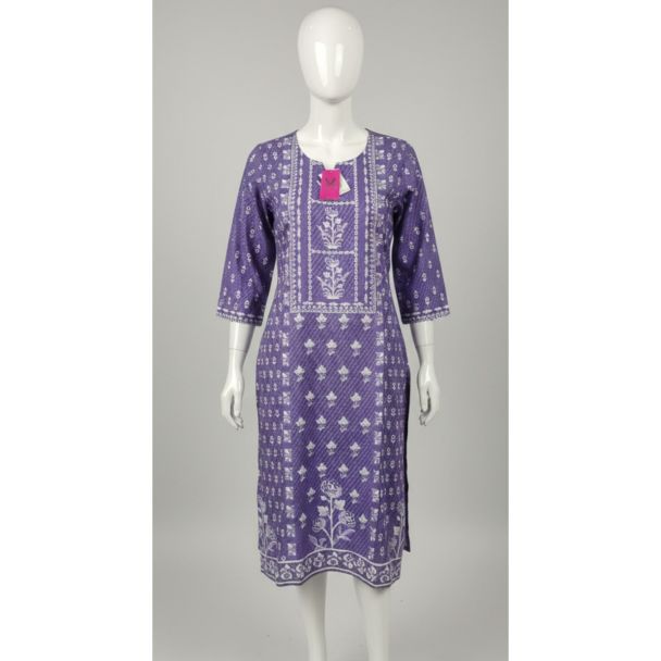 Lavender floral printed cotton kurti 3/4 sleeve India