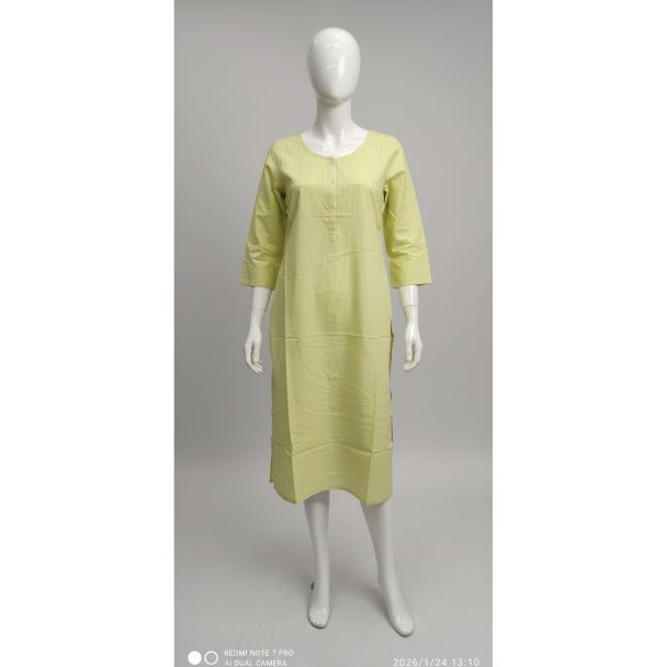 Light green cotton kurti with 3/4 sleeves and A-line fit - Gangavathi Exports