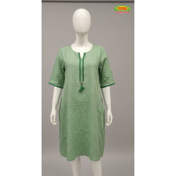Light green cotton kurti 3/4 sleeve A-line India