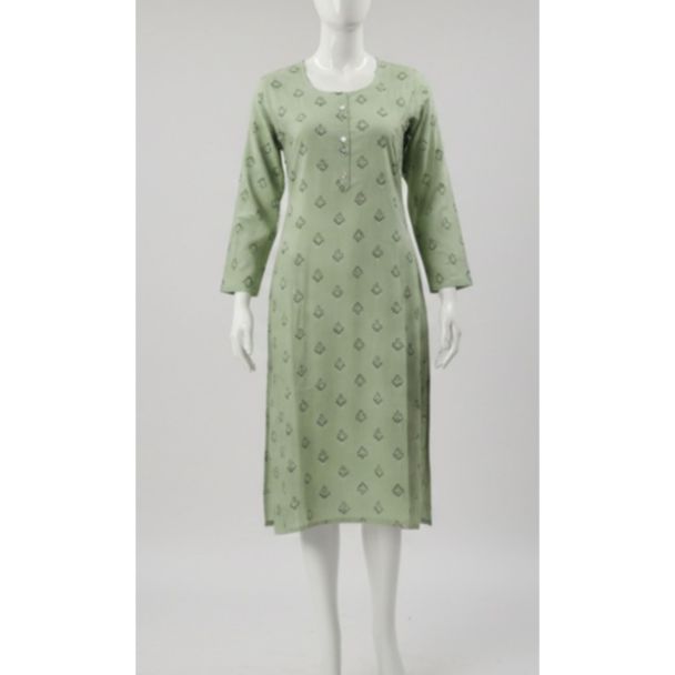 Light green printed cotton kurti full sleeve A-line India