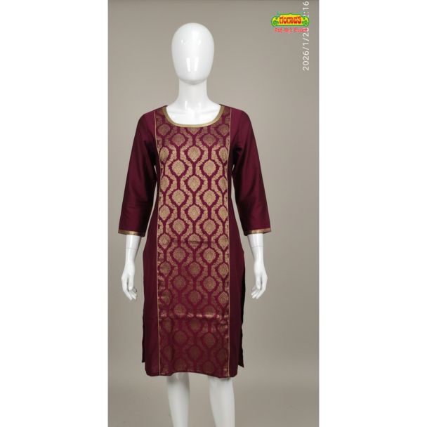 Maroon brocade kurti 3/4 sleeve A-line fit - Gangavathi Exports