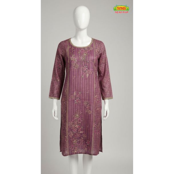 Mauve floral printed kurti with 3/4 sleeves - Gangavathi Exports