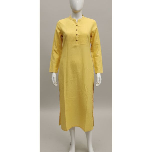 Mustard yellow solid cotton kurti full sleeve - Gangavathi Exports