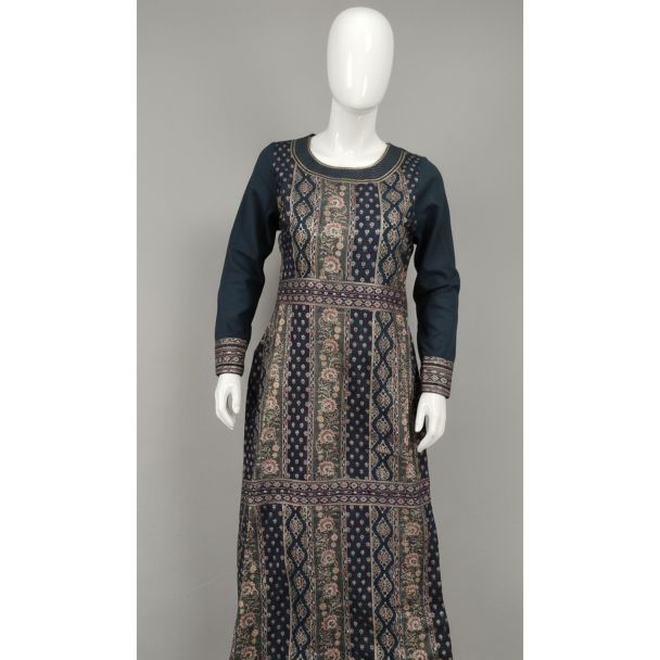 Navy blue printed cotton kurti full sleeve A-line India
