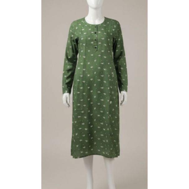 Olive green floral cotton kurti full sleeve India