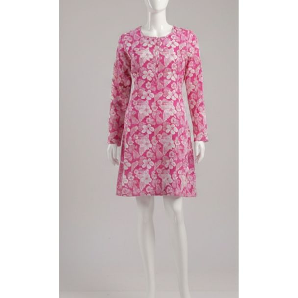 Pink floral cotton kurti full sleeve A-line India