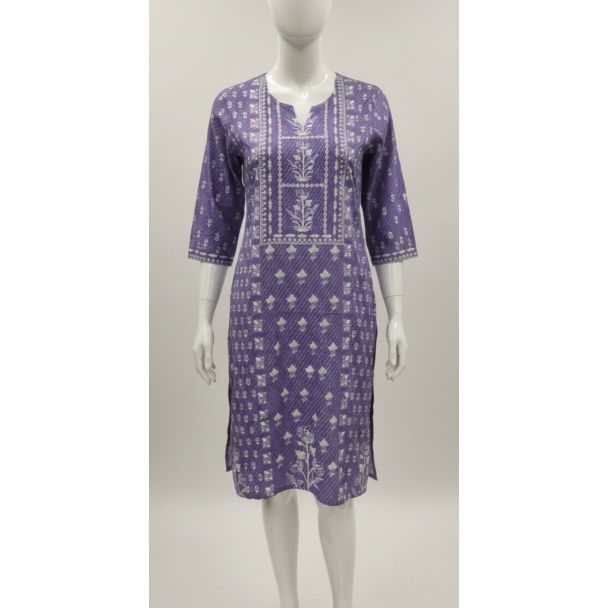 Purple small floral cotton kurti with 3/4 sleeves