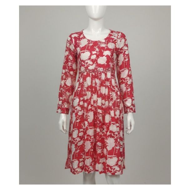 Red floral cotton kurti full sleeve A-line - Gangavathi Exports