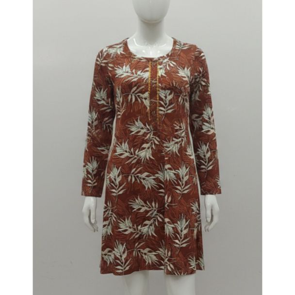 Rust floral print cotton kurti full sleeve India