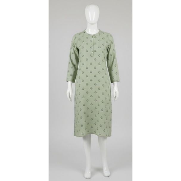 Sage green cotton kurti with 3/4 sleeves and small print for women