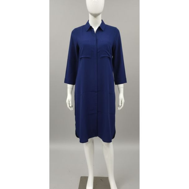 Solid navy blue shirt dress with 3/4 sleeves displayed on a mannequin in India