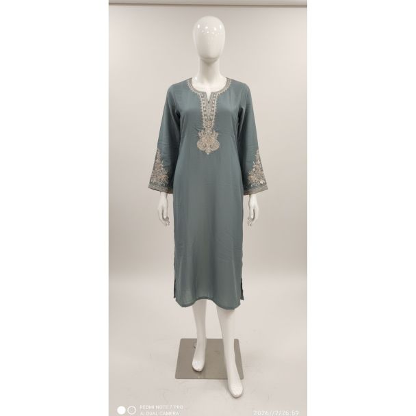 Teal embroidered kurti 3/4 sleeve India
