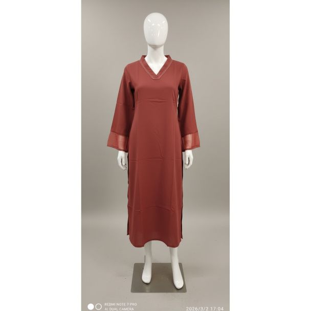 Terracotta solid cotton kurti 3/4 sleeve A-line India