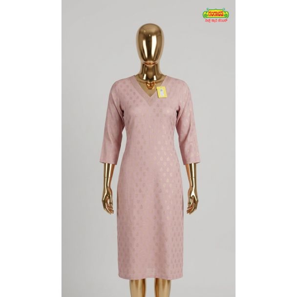 Women's dusty pink self-pattern cotton kurti with 3/4 sleeves in India