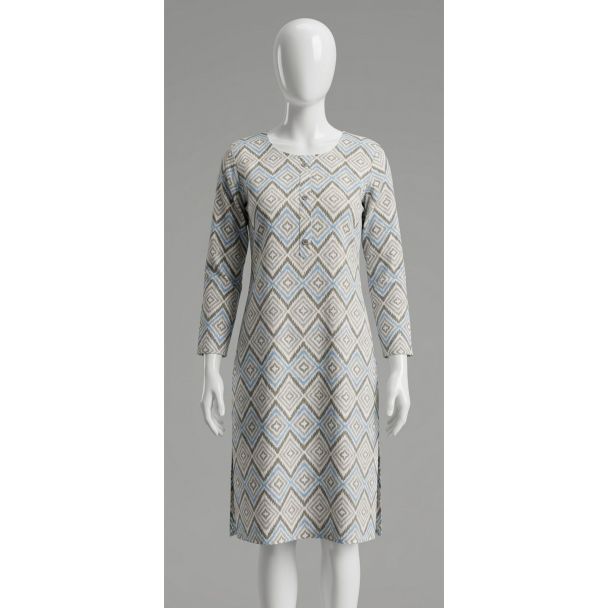 Women's Geometric Print Rayon Kurti 3/4 Sleeve Straight Cut India