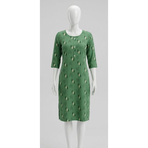 Women's Green Geometric Print Rayon Kurti 3/4 Sleeve India