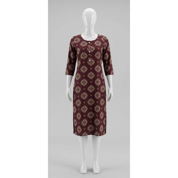 Women's Maroon Geometric Print Rayon 3/4 Sleeve Kurti for women in India