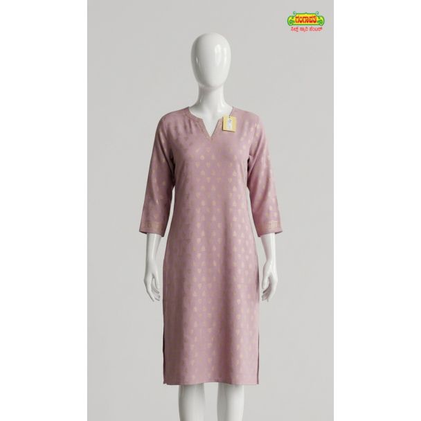 Womens mauve floral printed cotton kurti with 3/4 sleeves for casual wear India
