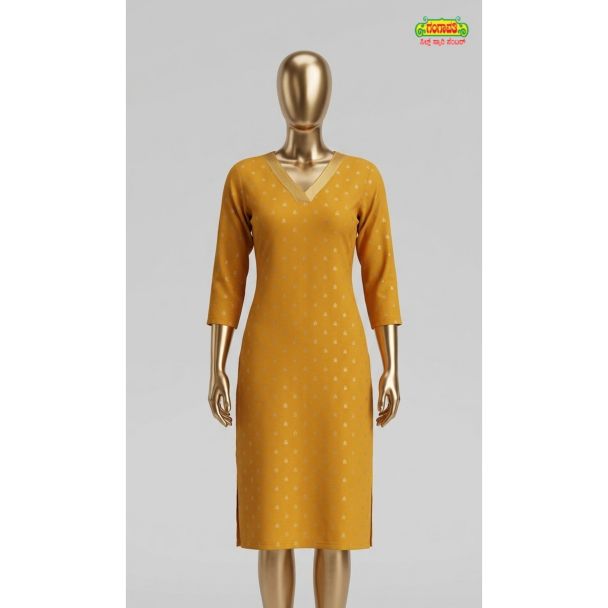 Womens mustard yellow floral cotton kurti with 3/4 sleeves online India
