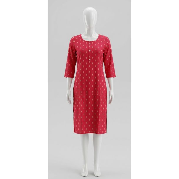 Women's Red Printed Rayon Straight Kurti with 3/4 Sleeves India