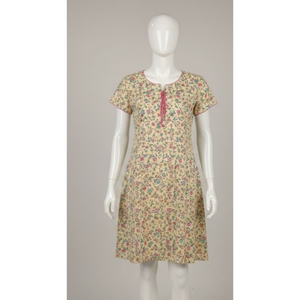 Yellow floral cotton kurti 3/4 sleeve A-line India