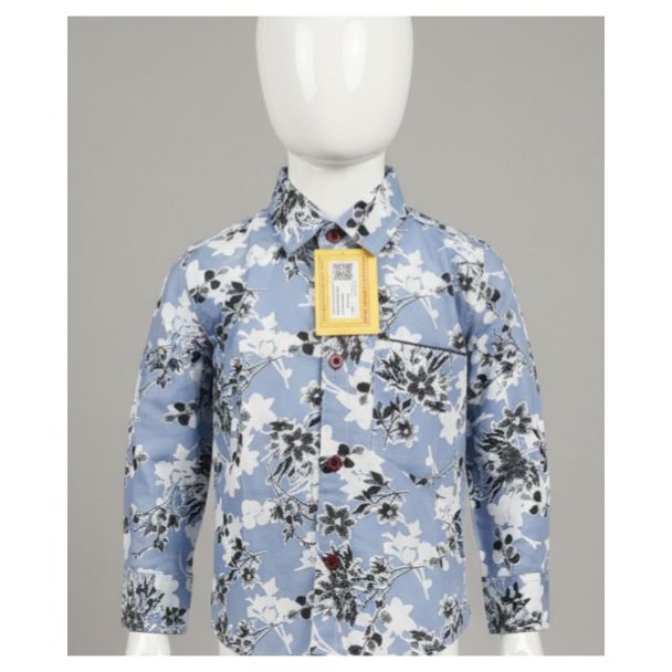 Baby blue floral cotton shirt full sleeve, perfect for kids - Gangavathi Exports
