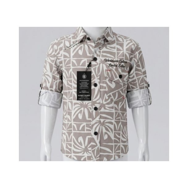 Boys beige geometric print cotton full sleeve dress shirt for kids in India