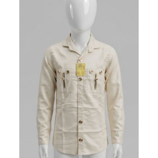 Boys Beige Utility Full Sleeve Shirt with Zipper Pockets India