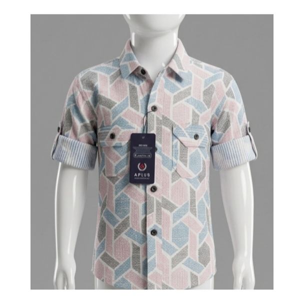 Boys geometric print cotton full sleeve button down shirt for kids India