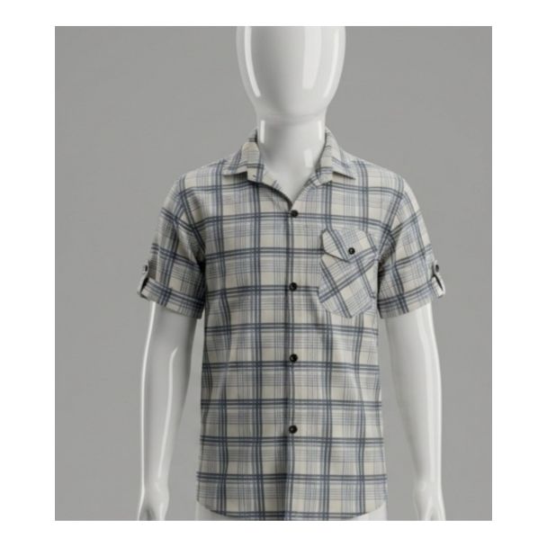 Boys Grey and Blue Checkered Half Sleeve Casual Shirt for sale in India