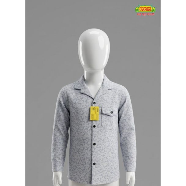 Boys Grey Printed Full Sleeve Shirt Button Down for kids in India