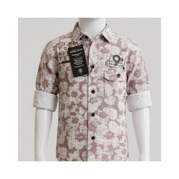 Boys mauve floral print cotton full sleeve dress shirt for casual wear India