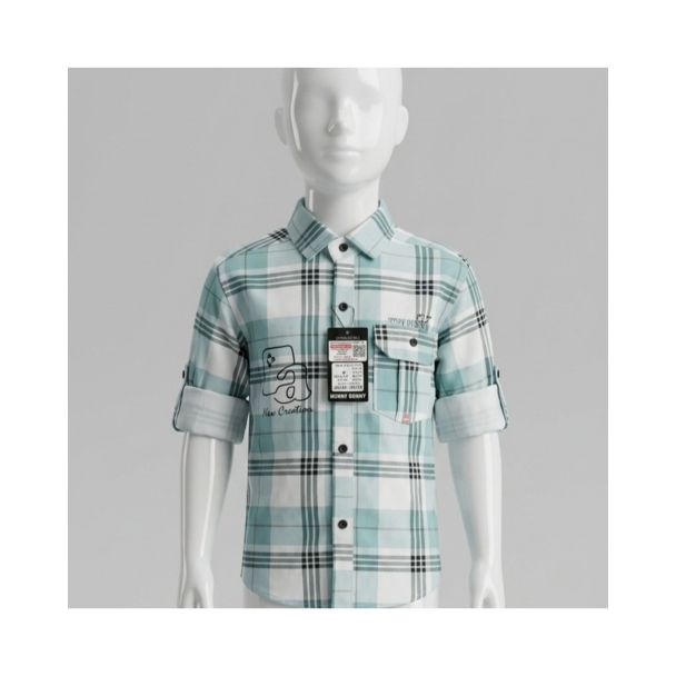 Boys mint green checkered cotton full sleeve shirt for a stylish look in India