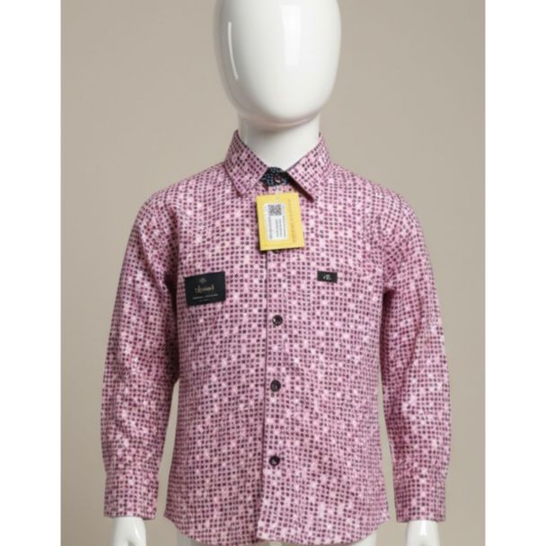 Boys' pink dotted cotton shirt with full sleeves and collared neck - Gangavathi Exports