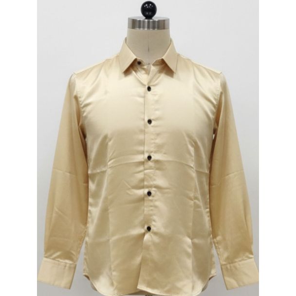 Champagne silk finish formal shirt with black buttons and classic collar - Gangavathi Exports