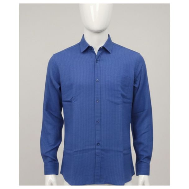 Cobalt Blue men's formal cotton shirt with full sleeves and a classic collar - Gangavathi Exports