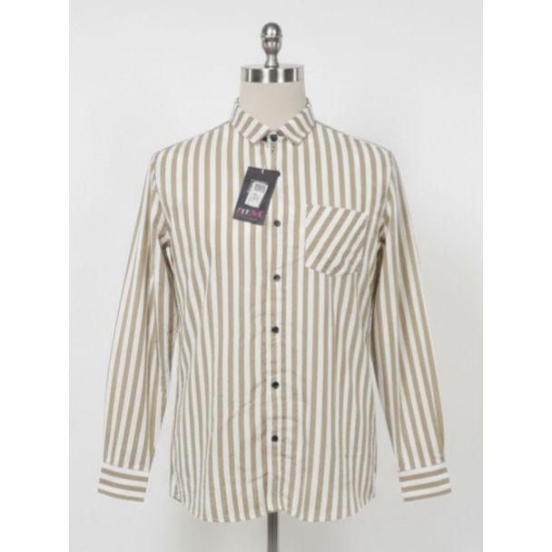 Cream and White striped cotton men's shirt full sleeve, budget-friendly - Gangavathi Exports