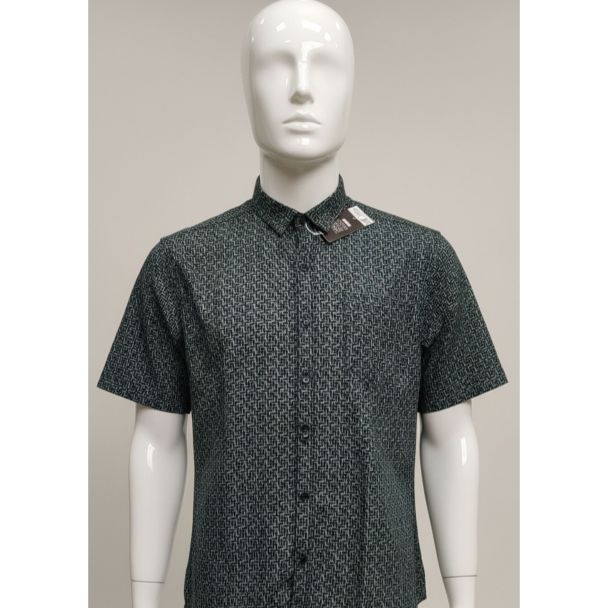 Dark green geometric patterned cotton shirt short sleeve India