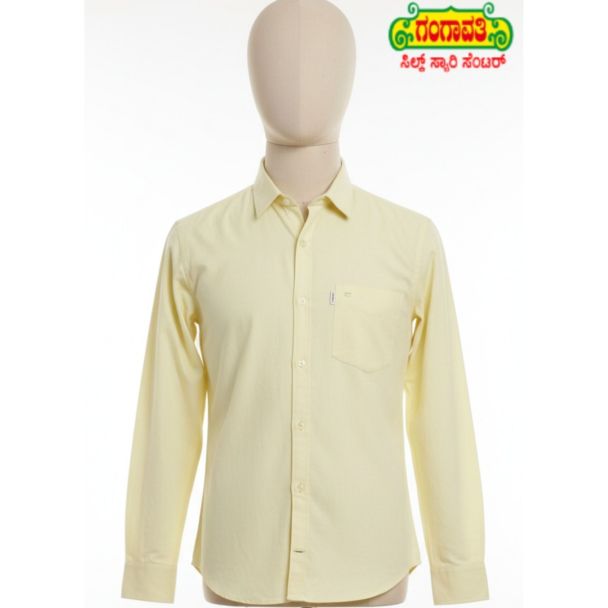 Gangavathi men's pale yellow cotton shirt with full sleeves