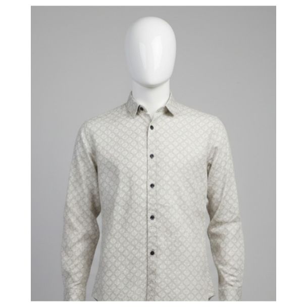 Men's light beige geometric print cotton shirt with full sleeves India