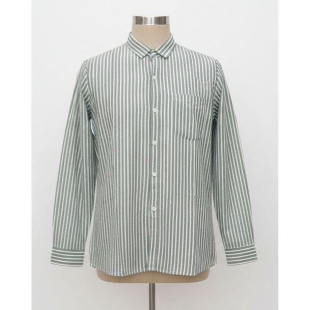 Green and white striped cotton men's full sleeve shirt - Gangavathi Exports