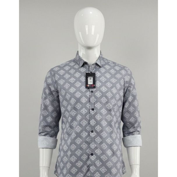 Grey geometric print cotton shirt full sleeve India