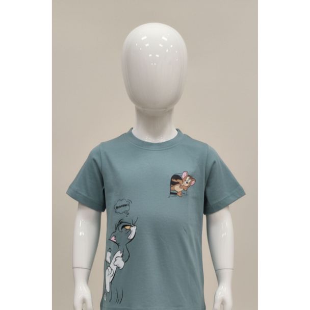 Kids teal green cotton t-shirt with Tom & Jerry print India