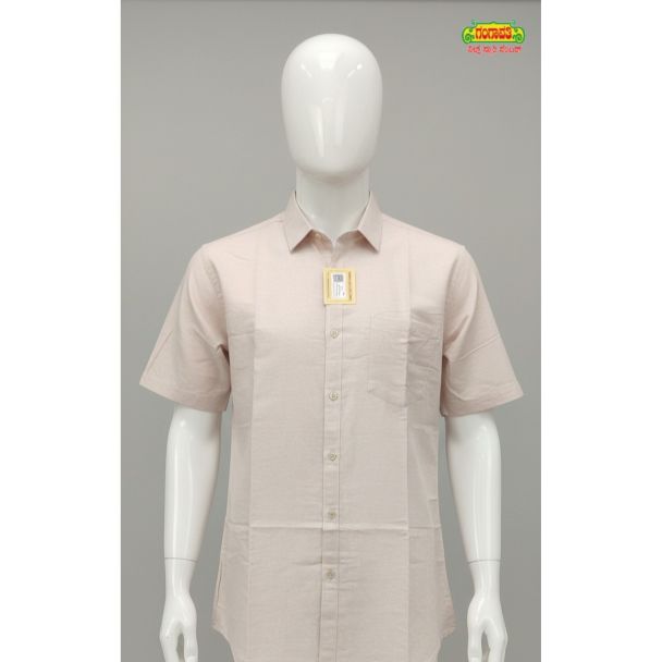 Light beige men's cotton formal shirt with half sleeves and classic collar