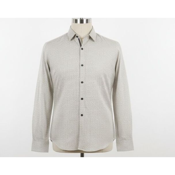 Light beige men's shirt with a small dotted pattern, long sleeves, and a button-down collar