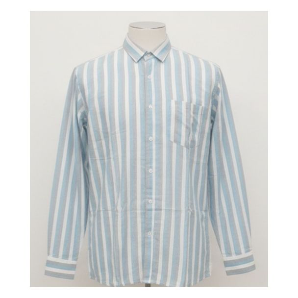 Light blue and white vertical stripe cotton men's shirt