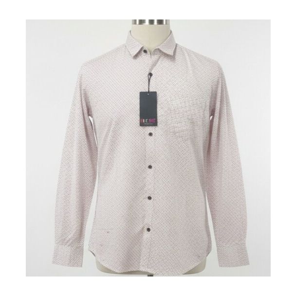 Light pink men's shirt with dotted pattern, long sleeves, and button-down front.