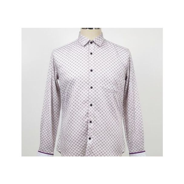 Men's lilac button-down shirt with geometric pattern and classic collar